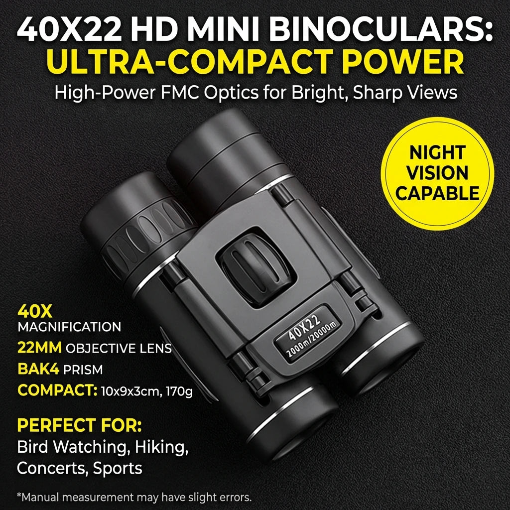 40x22 HD Binoculars BAK4 FMC Folding Mini Telescopic Sight Long Range 2000M for Hunting Sports Camping Travel