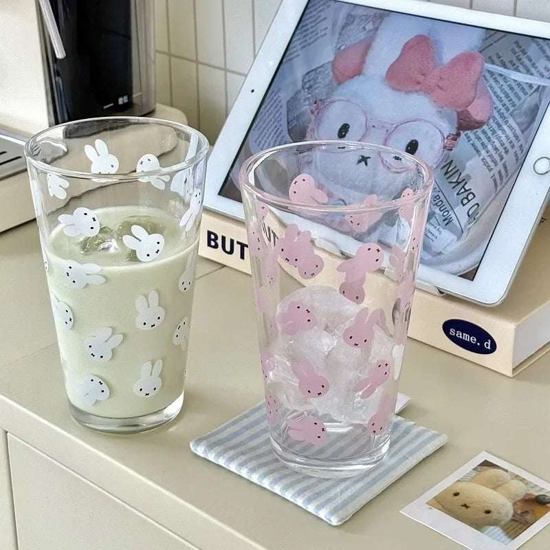 450ML Kawaii Miffy Cute Large Capacity Printed Glass Cup Milk Coffee Liquor Juice Cup Gift Toy for Girl
