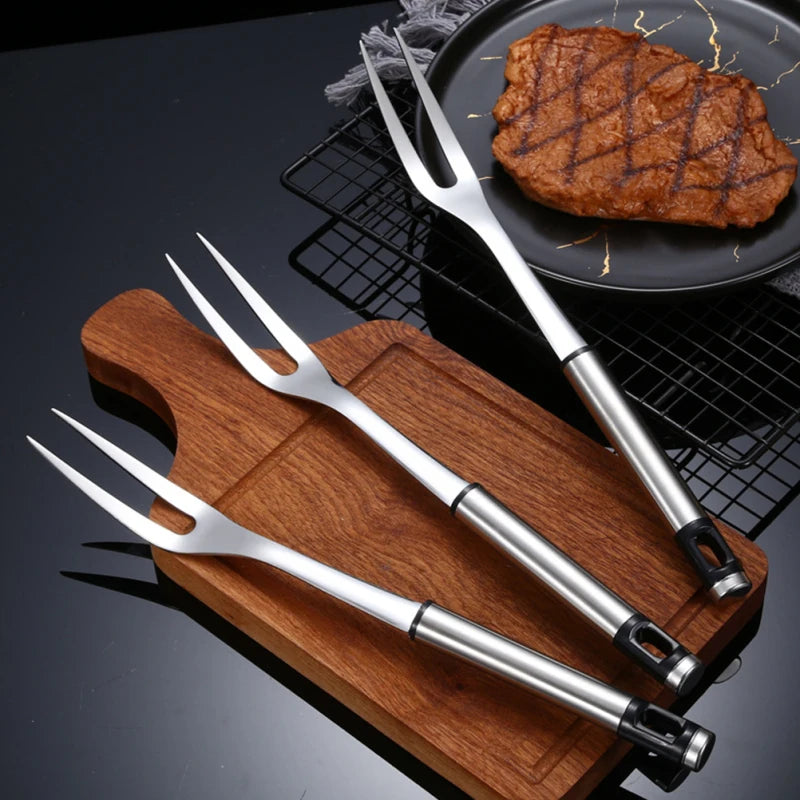 1pc U Shape Stainless Steel Meat Fork BBQ Fork Outdoor Roasting Fork Large Serving Fork Grill Skewers Roasting Sticks Barbecue
