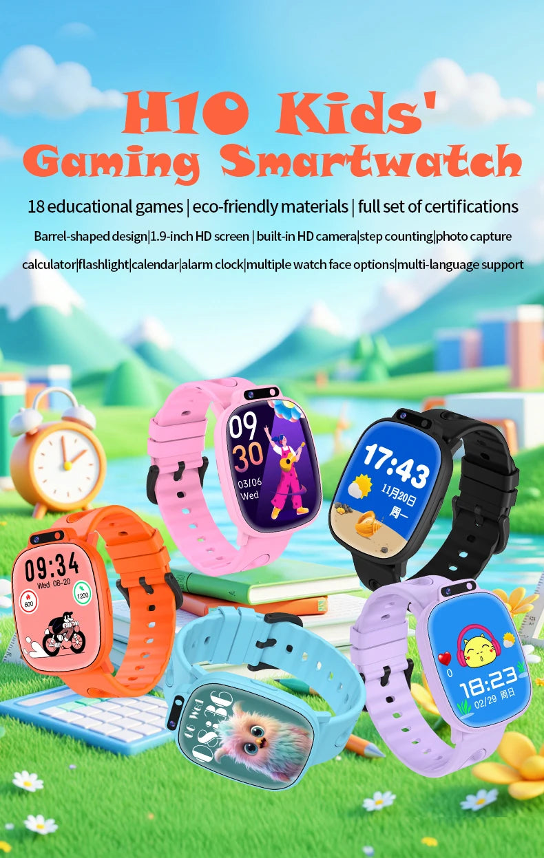 LAXASFIT Kids Smart Watch HD Touchscreen Front Camera Sleep Tracking 18 Educational Games Alarm Clock Holiday Gift For Children