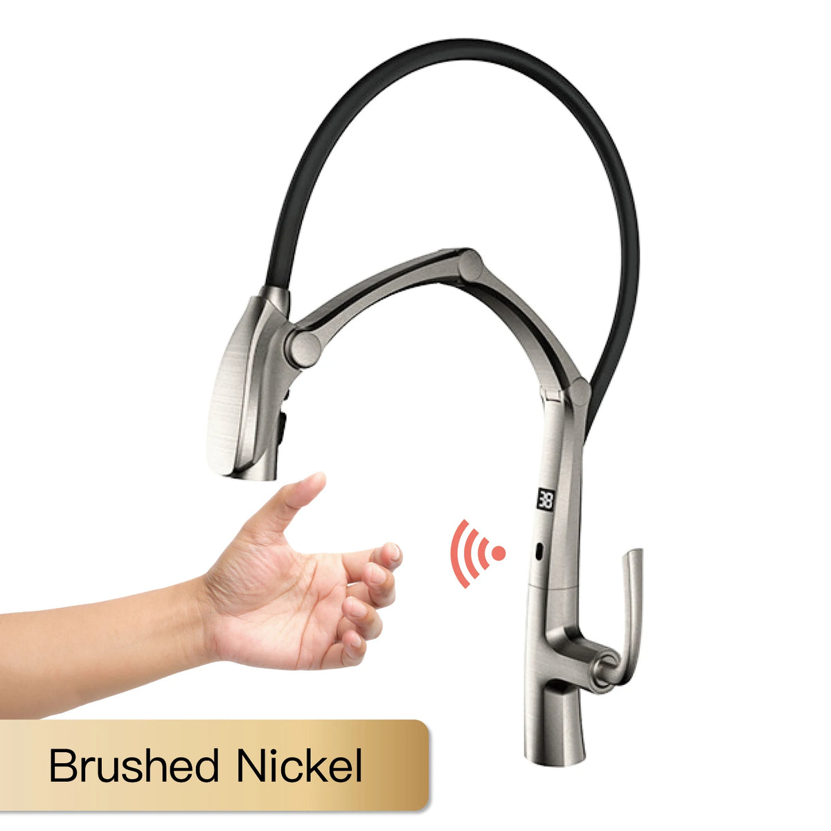 AITANA Gun Grey Luxury Brass LED Display Kitchen Faucet，Touchless Sensor，Pull-Out 3-Function Spray Water-Saving SinK Mixer