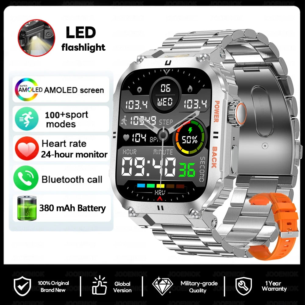 2025 New Outdoor Military Rugged Smart Watch Men's 1.91 Inch AMOLED HD Full Screen Touch LED Light Bluetooth Call Smartwatches