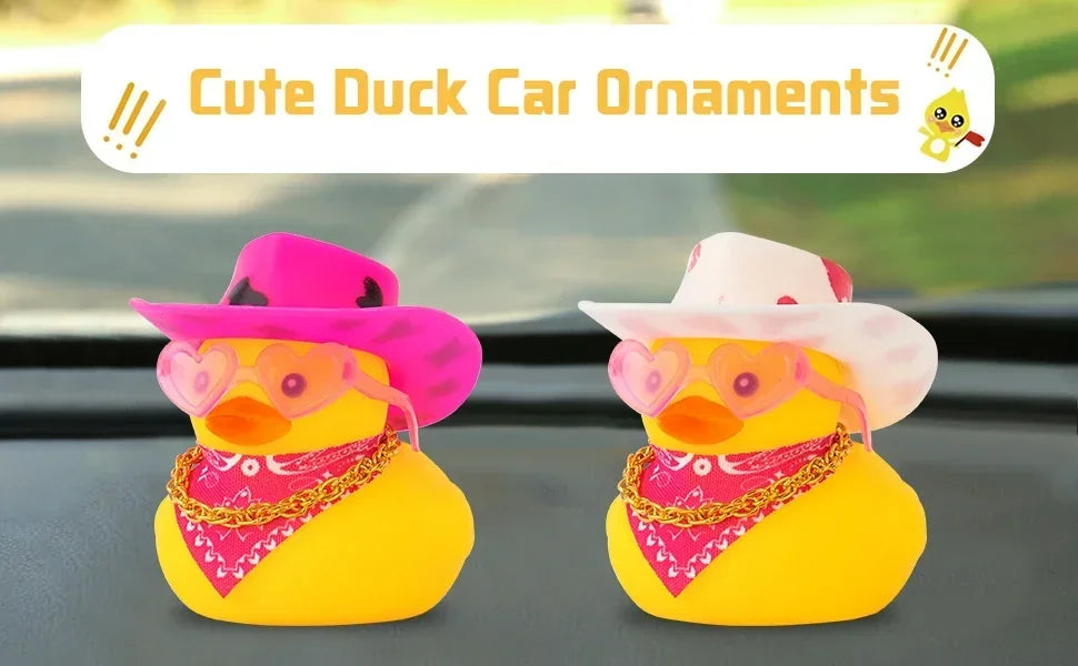 Car Decoration Rubber Cowboy Duck Car Dashboard Decorations Pink Cowboy Hat Rubber Ducks, Duck for Car Ornament Accessories