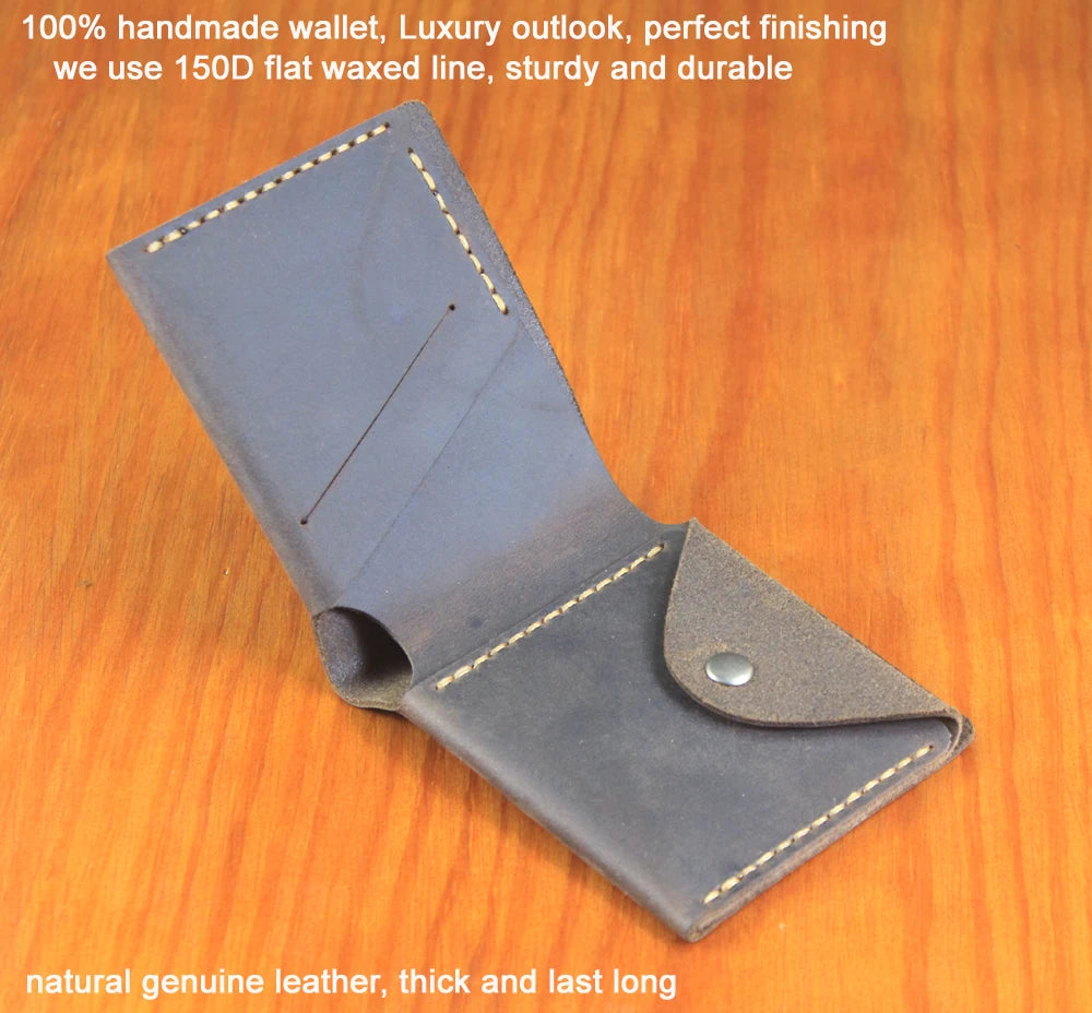 Luxury Handmade Genuine Leather Men Wallet Bifold Purse Male Wallets Short Money Clip Vintage Leather Money Bag with zip pocket