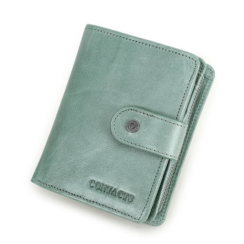 CONTACT'S Genuine Leather RFID Vintage Wallet Men With Coin Pocket Short Wallets Small Zipper Wallet With Card Holders Man Purse