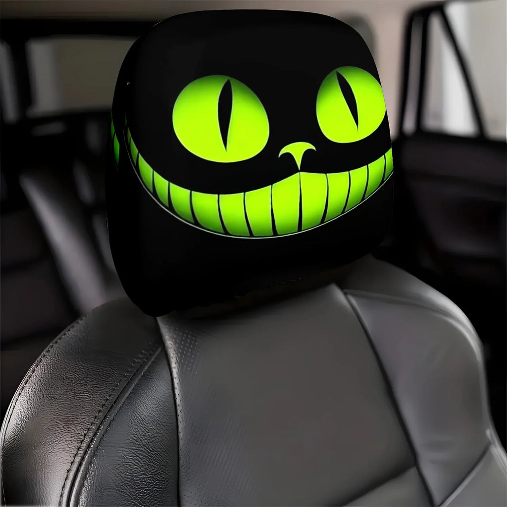 2pcs Fantasy Smile Mystical Cat Eye Universal Car Seat Headrest Covers Car Accessories Holiday Gift Decorative Protective Cover
