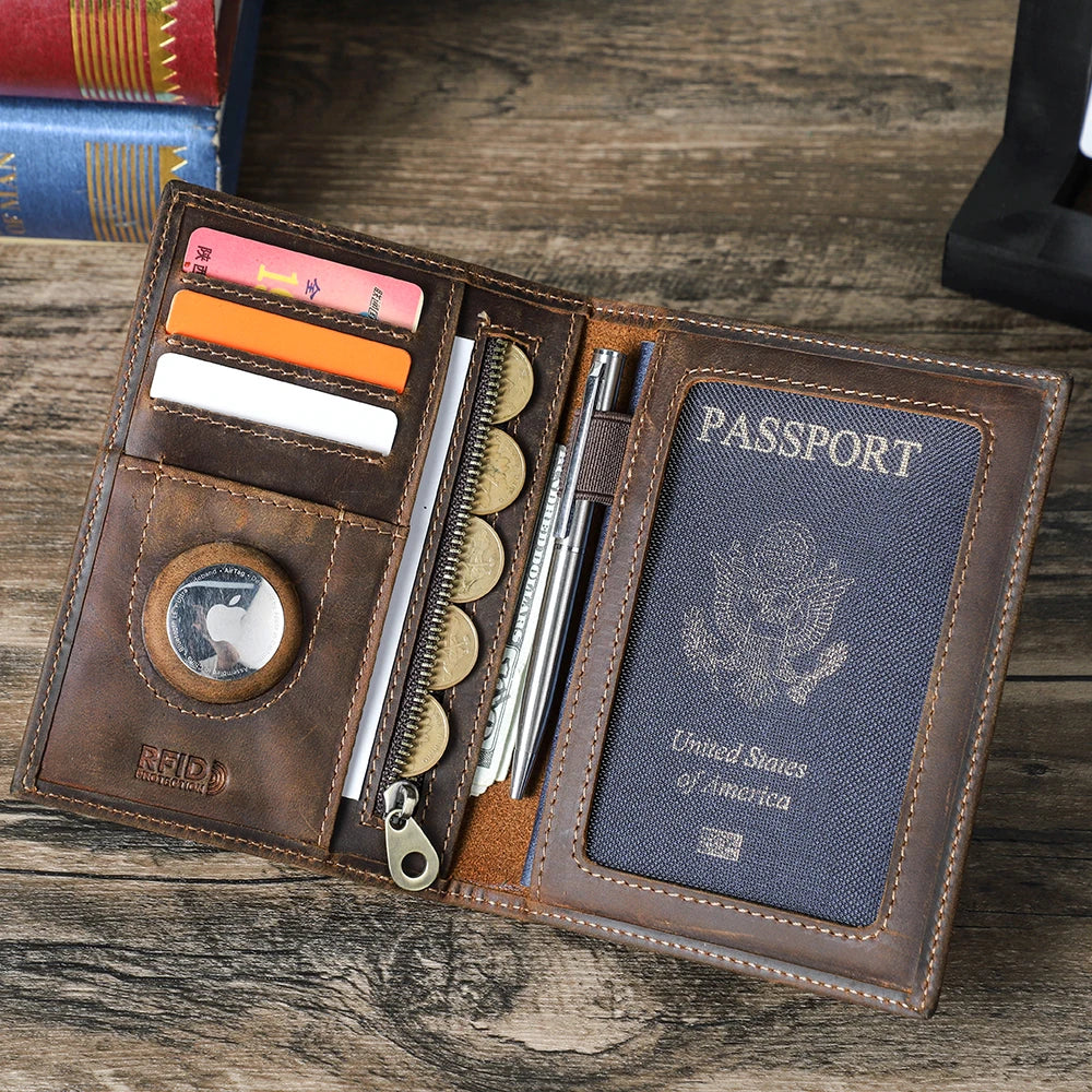 CONTACT'S Genuine Leather Passport Wallet Card Holder Coin Purse AirTag Slot Men Travel Wallet Women‘s Purse Passport Cover Bag
