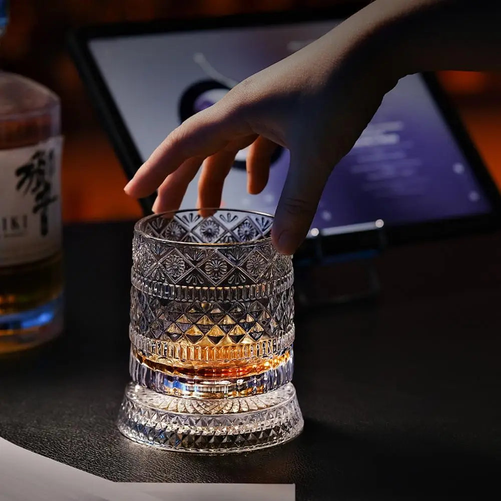 1set 260ML Rotating Whiskey Glass Creative Crystal Premium Beer Cup Str Relief Liquor Cup With Base Straight Drink Mold Wine Gla
