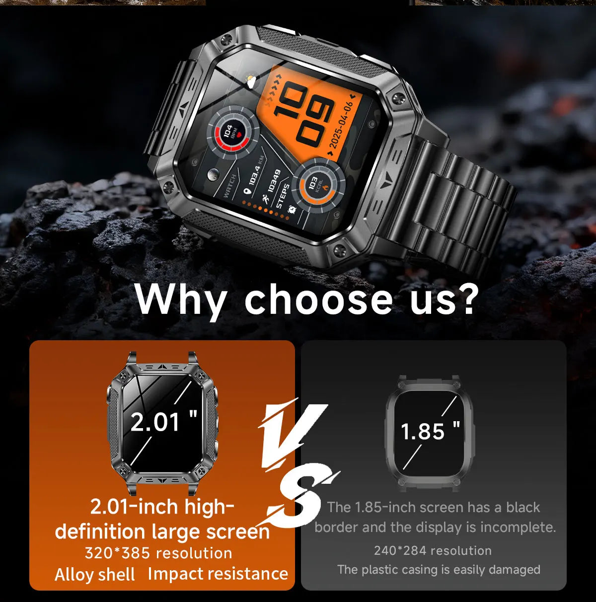 2026 Military 5ATM Waterproof Smart Watch Men 1400mAh Battery GPS Tracks 2.01" HD AMOLED Bluetooth call Sport Fitness Smartwatch