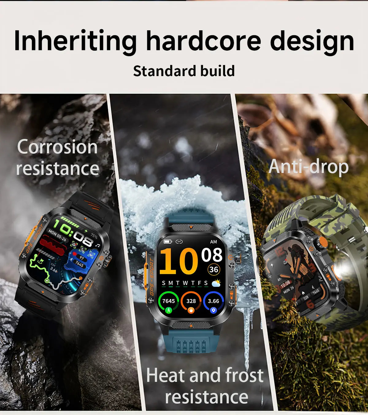 New Military Smartwatch Real GPS Compass Outdoor Smart Watch 3ATM Waterproof Sports Watches for Man Woman Electronics Clock 2025