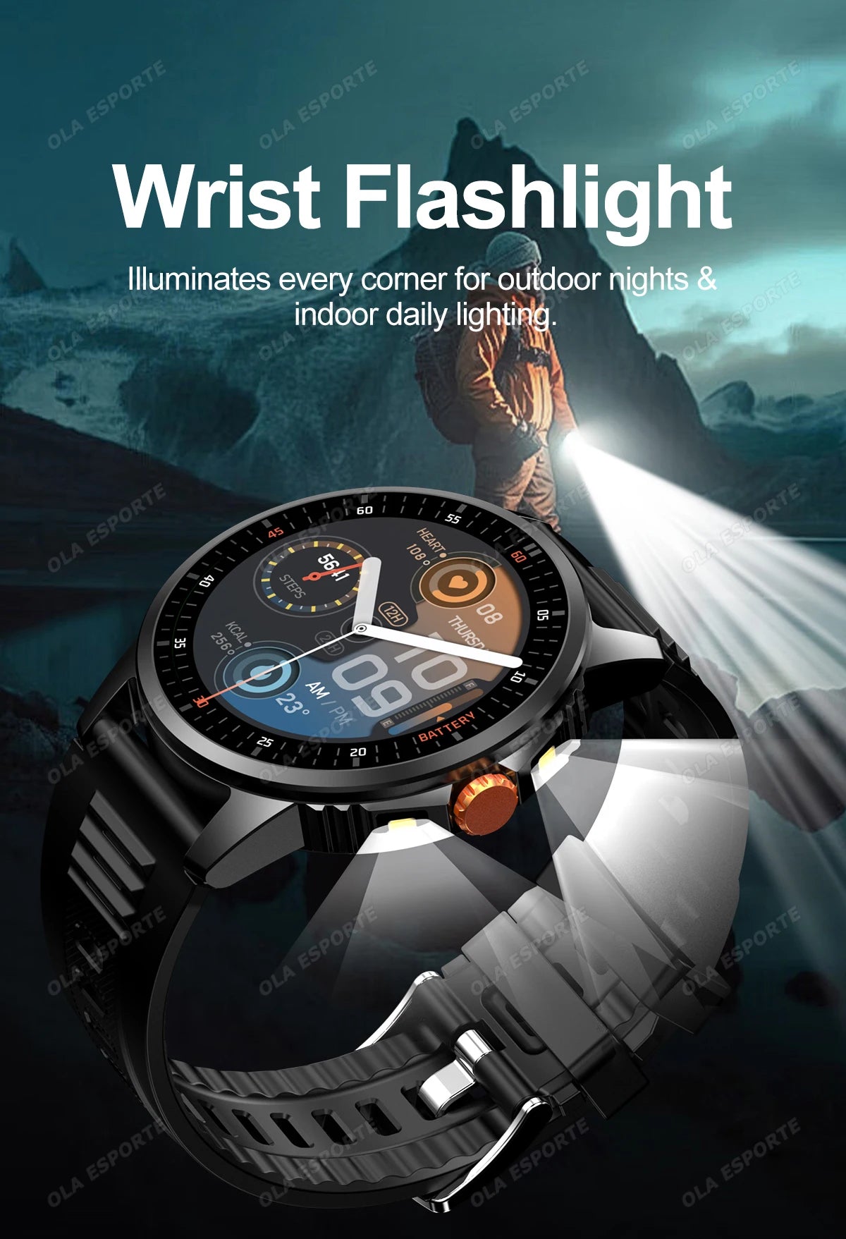 2025 New Men's GPS Sports Smart Watch 1.53'' AMOLED Display LED Flashlight Heart Rate Bluetooth Call 5ATM Waterproof Smartwatch
