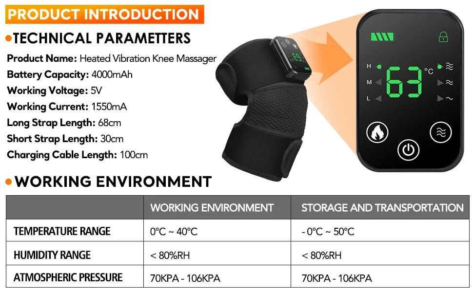 3 in 1 Cordless Thermal Knee Pad Knee Shoulder Massager Vibration Leg Arm Joint Brace Muscle Relax Joint Brace Muscle Relaxation