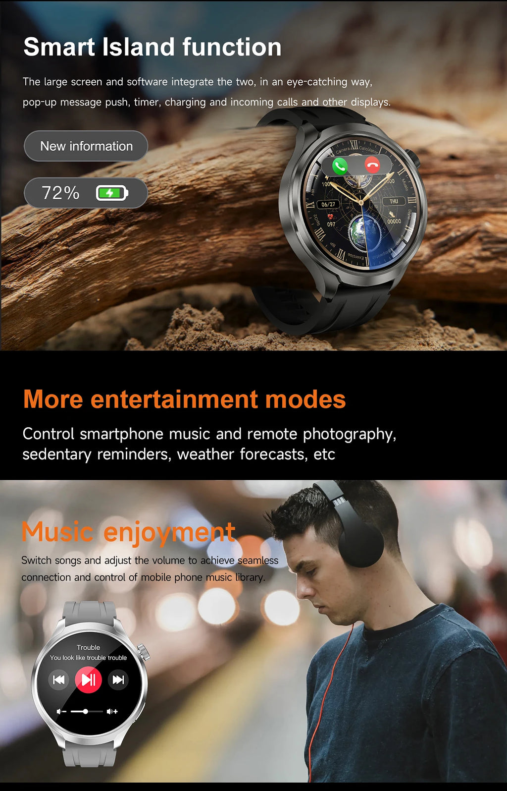1.85-inch HD Sapphire Glass Smart Watch Men's GPS Movement Track NFC Bluetooth Call  Lingdong Island Health Detection Smartwatch