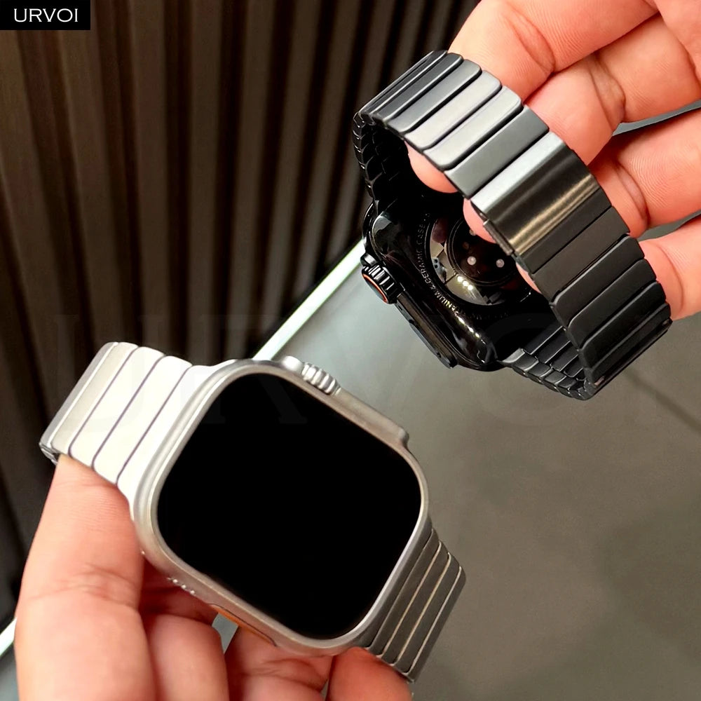 URVOI Titanium link bracelet for Apple Watch Ultra 3 2 Series 11 10 9 8 7 SE magnetic buckle strap wristband 45 49mm