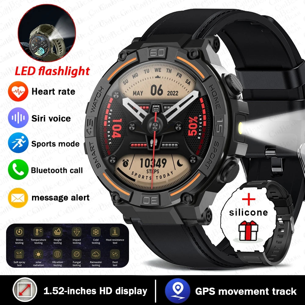 2026 New Military Outdoor Smart Watch GPS 1.52" Ultra HD Display Bluetooth Call Heart Rate IP69K Waterproof AI Smartwatch Men