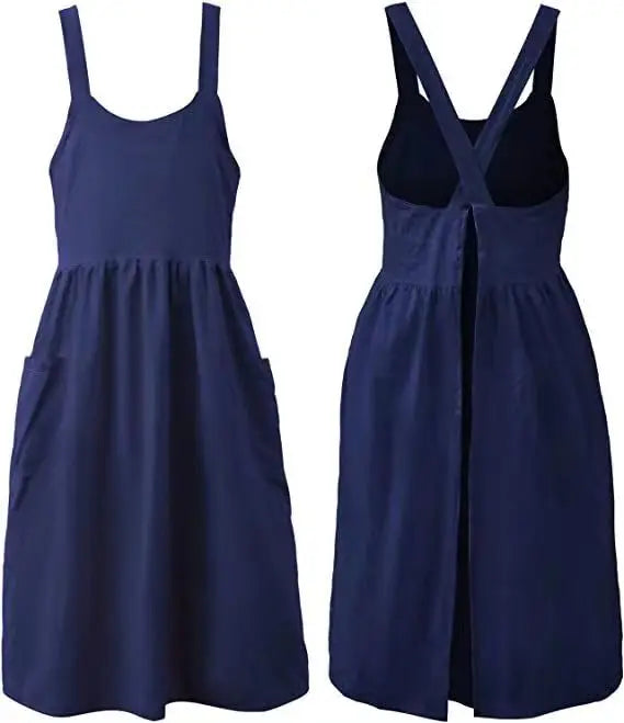 Cotton Linen Cross Back Apron for Women with Pockets - Breathable Chef Work Bib Apron for Kitchen Cooking & Gardening