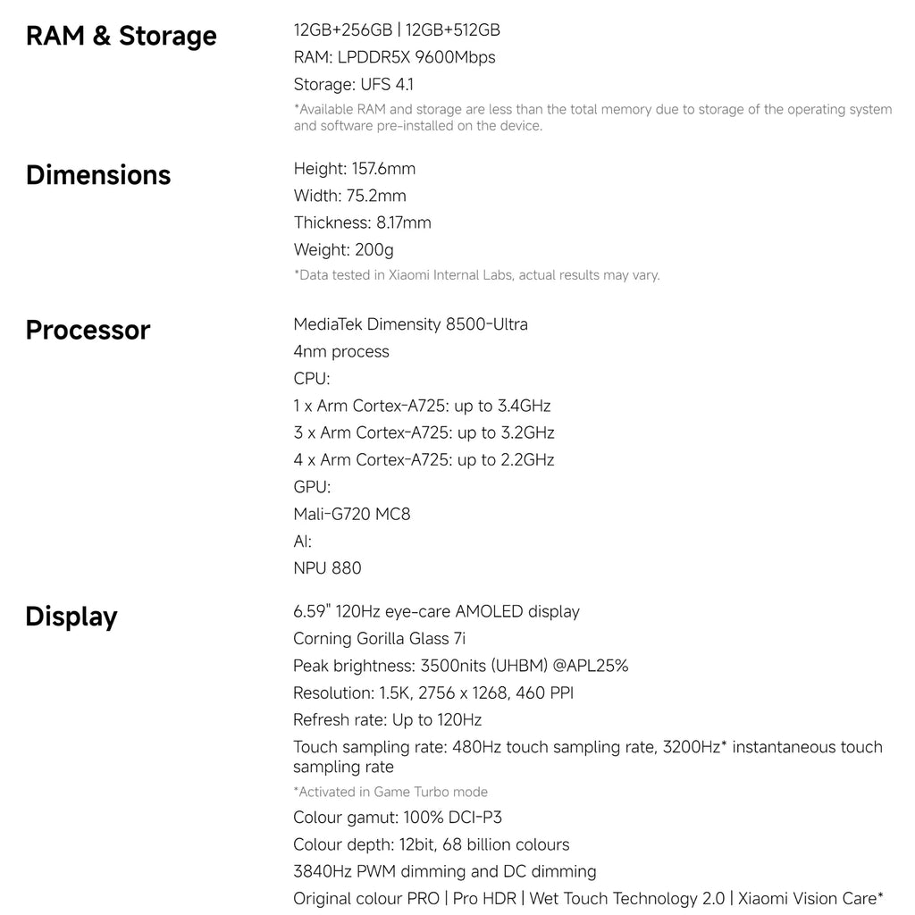 Xiaomi 17T 5G, 12+512GB Global Version, 6.59" 120Hz 1.5K AMOLED Display MediaTek Dimensity 8500-Ultra 6500mAh 67W 50MP Dual eSIM NFC
