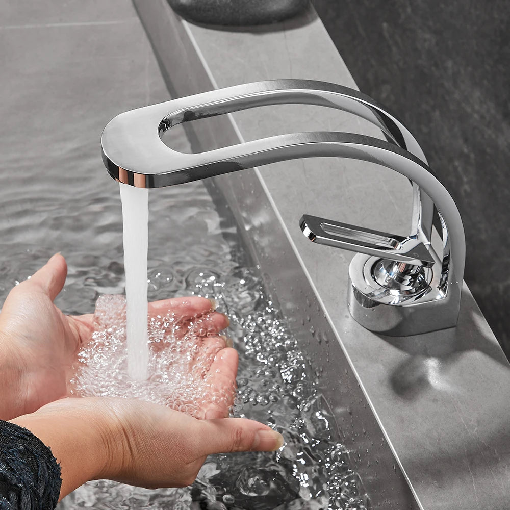 BAKALA Basin Faucet Modern Bathroom Mixer Tap Black/Gold Wash basin Faucet Single Handle Hot and Cold Waterfall Faucet