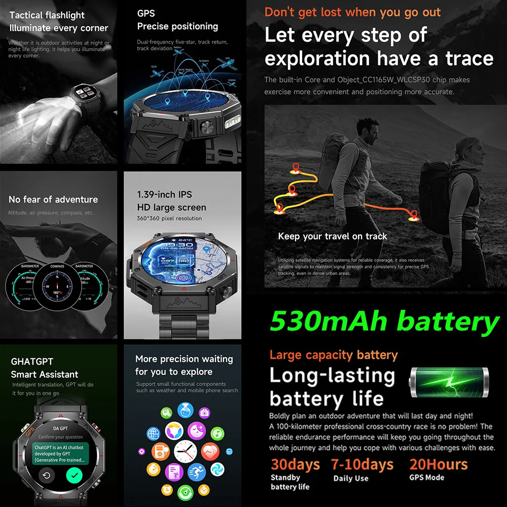 2026 T-Rex 3 Ultra Men Smart Watch Original 10ATM Waterproof GPS Rugged Compass Military 100+ Sports Mode Smart Bracelet