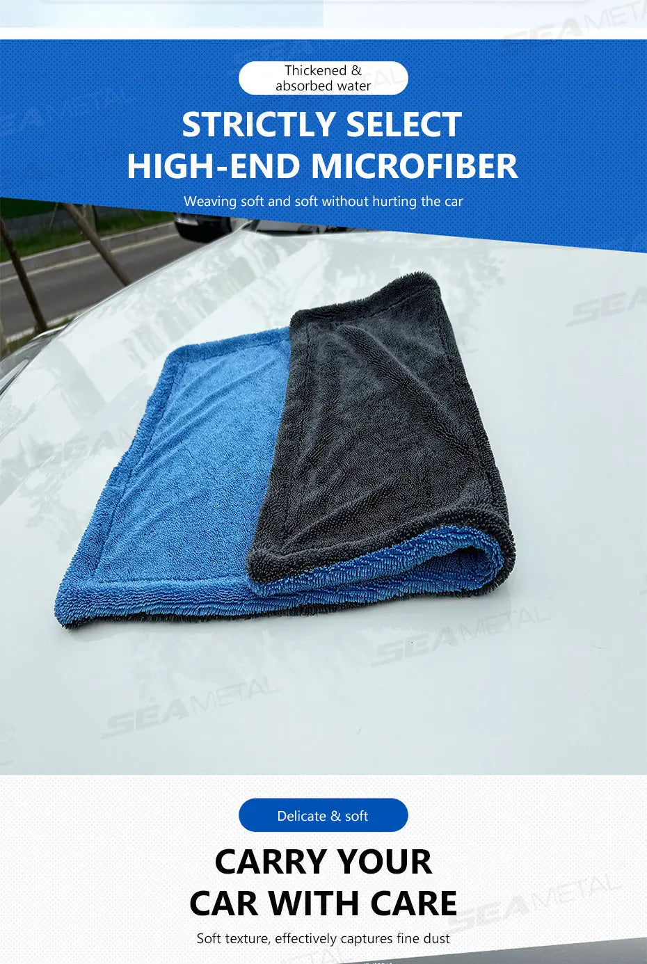 SEAMETAL 1200GSM Car Cleaning Towel Heavy Duty Thicken High-Absorbent Drying Cloth Ultra-Soft Scratch Free Car Detailing Towel