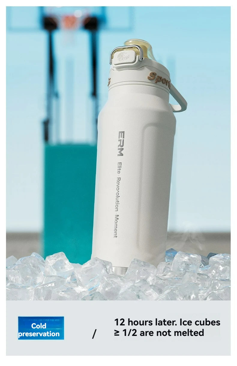 1L Thermos Bottle Stainless Steel Iced And Heat Insulated Cups Hiking Cycling Fitness Vacuum Flasks with Handle