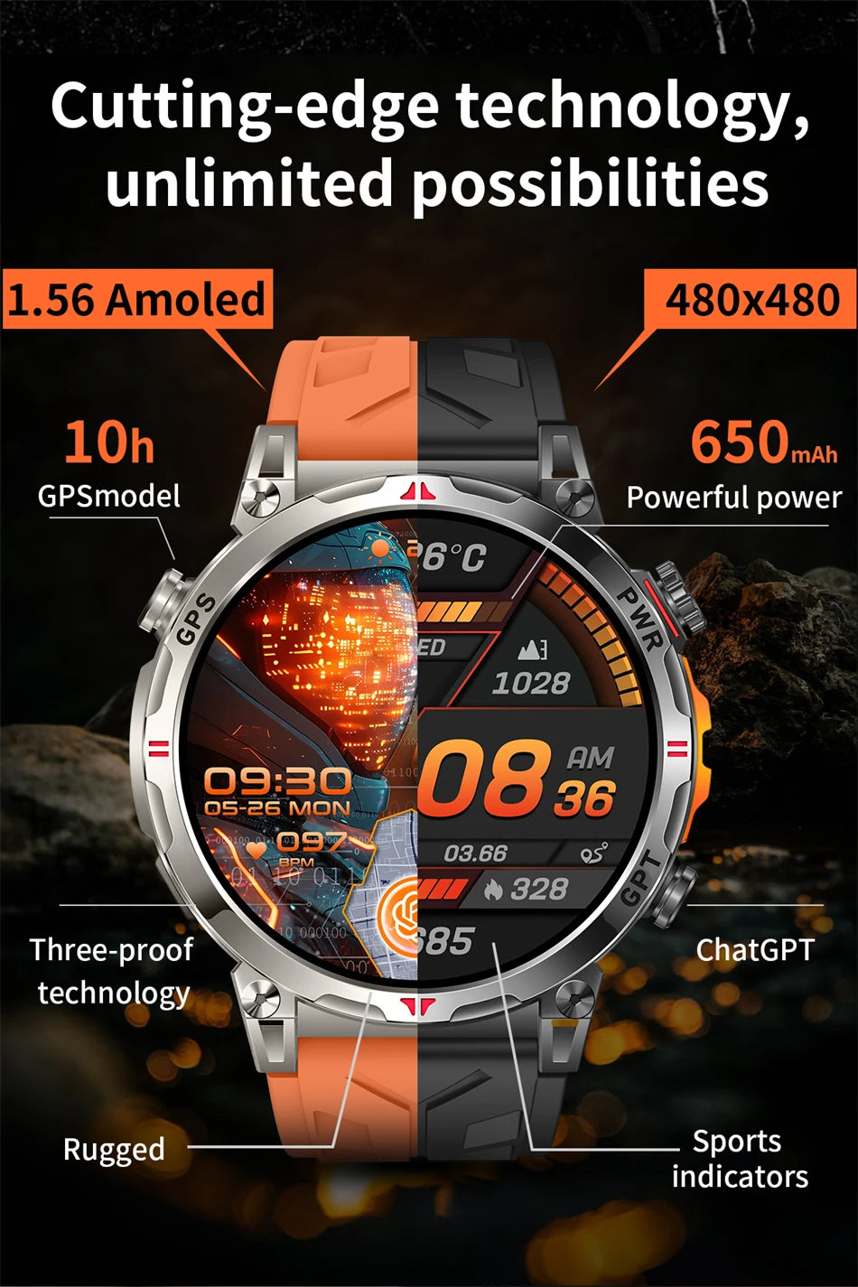 2025 New Professional GPS Sports Smart Watch Outdoor RIDE Run GPS track Swim Watchs Compass Altimeter 5ATM Sports Bracelets Men