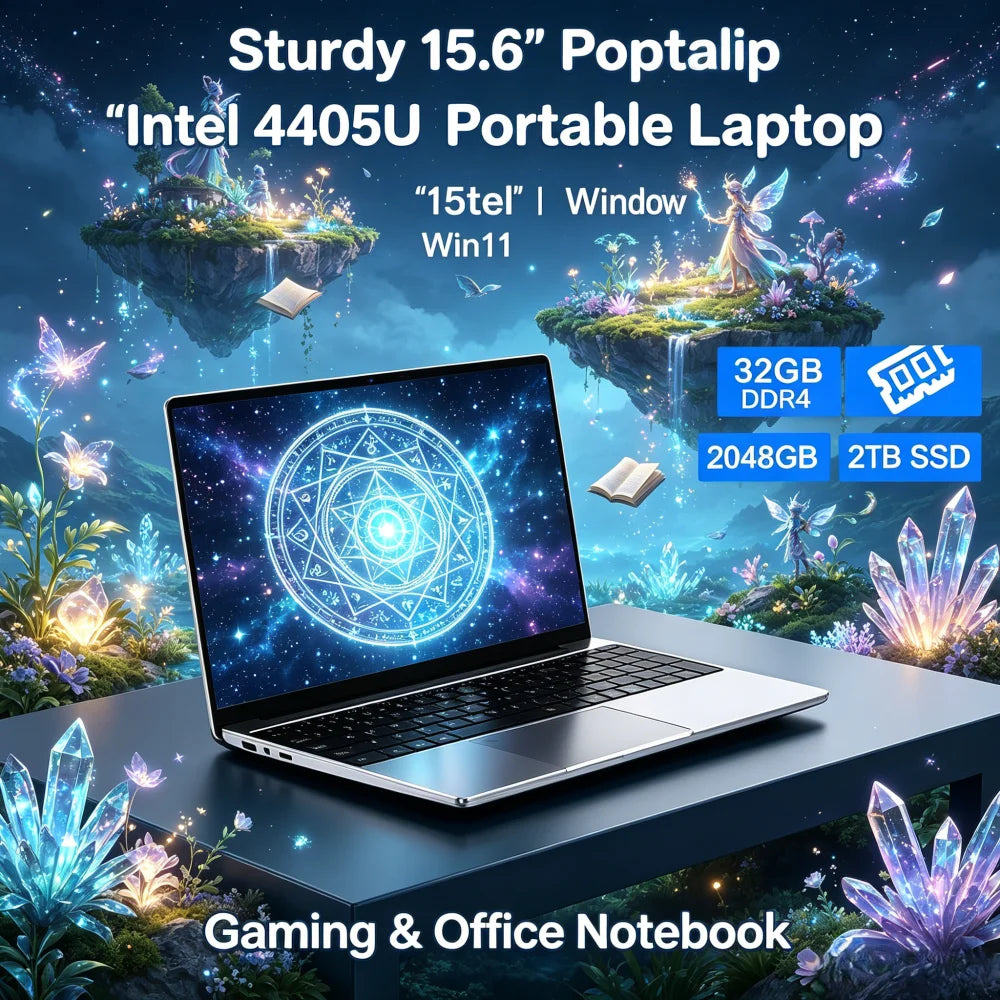 Sturdy 15.6" Portable Laptop Intel 4405U Win11 32GB DDR4 2TB SSD Gaming Office Notebook