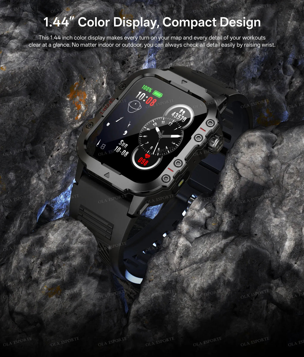 2025 New Flashlight Military Smart Watch Men IP68 5ATM Outdoor Sports Fitness Tracker Health Monitor 1.44Inch BT Call Smartwatch
