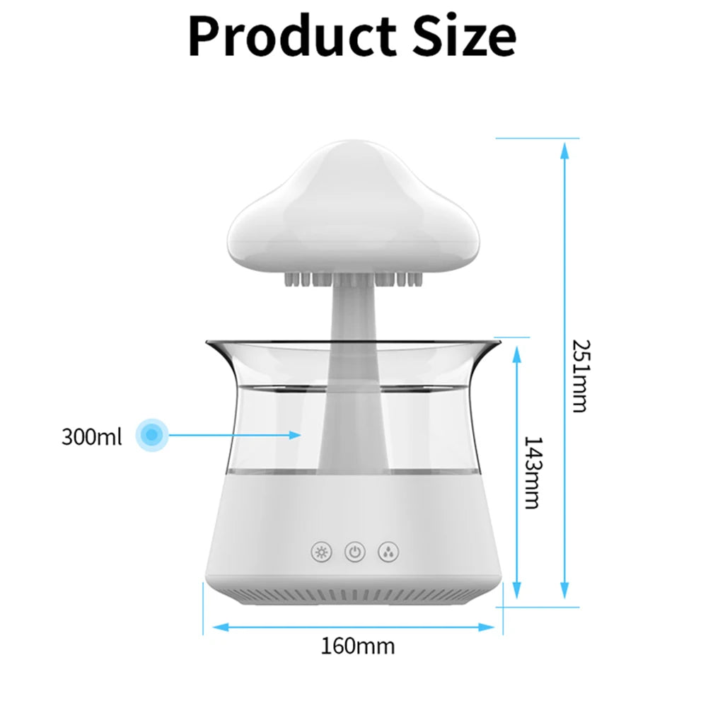 300ml Rain Cloud Humidifier Rain Colorful Mushroom Cloud Raindrop Atmosphere Lamp Night Light Essential Oil Humidifier Machine
