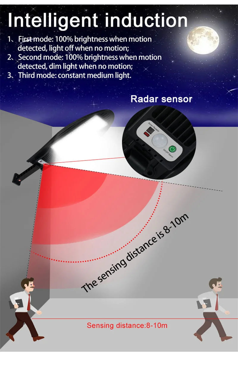 Solar Street Light Super Bright Outdoor Waterproof 168LED Lamp Motion Sensor 3 Modes Lighting Remote Control For Garden Gard