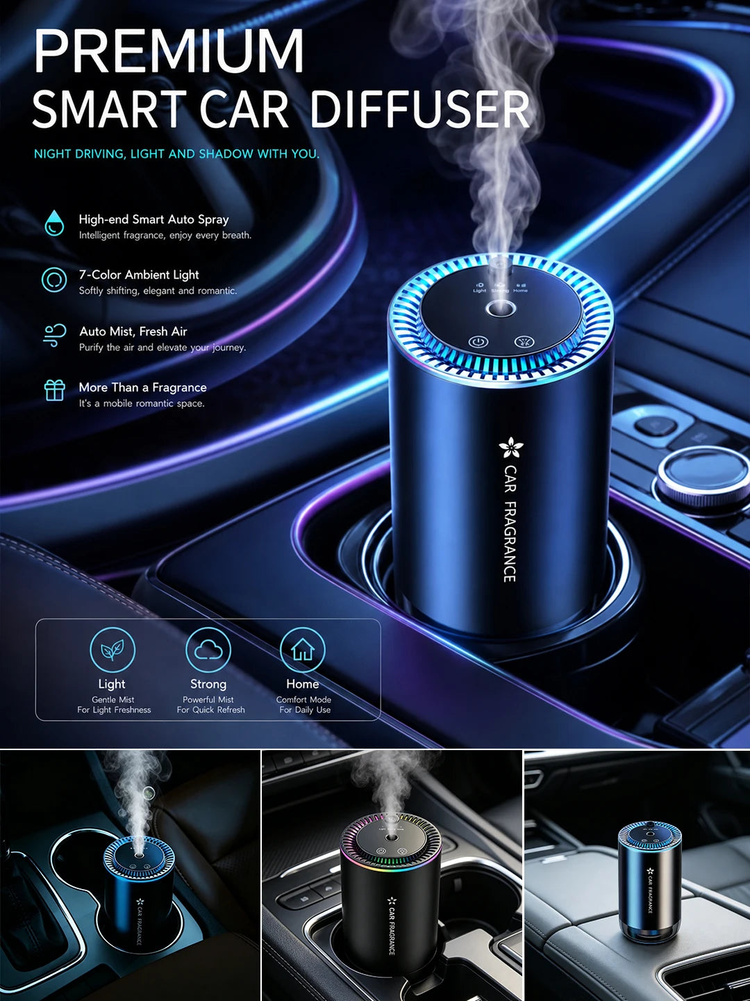 Smart car diffuser, car air freshener, car fragrance, car diffuser, car perfume, nano-level atomization brings a brand new scent experience, intelligent sensing automatic start and stop, the best gift for family and friends,