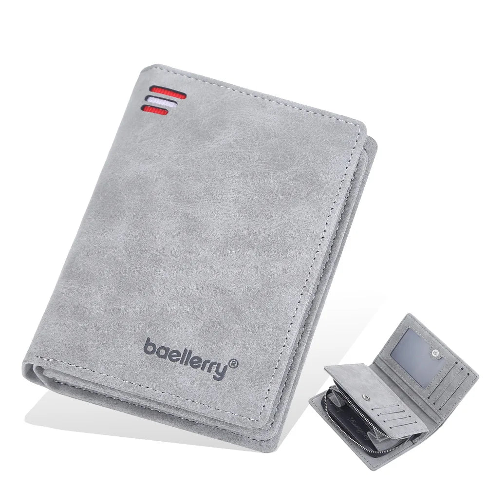 Baellerry Men PU Leather short Wallet With Zipper Coin Pocket Vintage Big Capacity Male Short Money Purse Card Holder