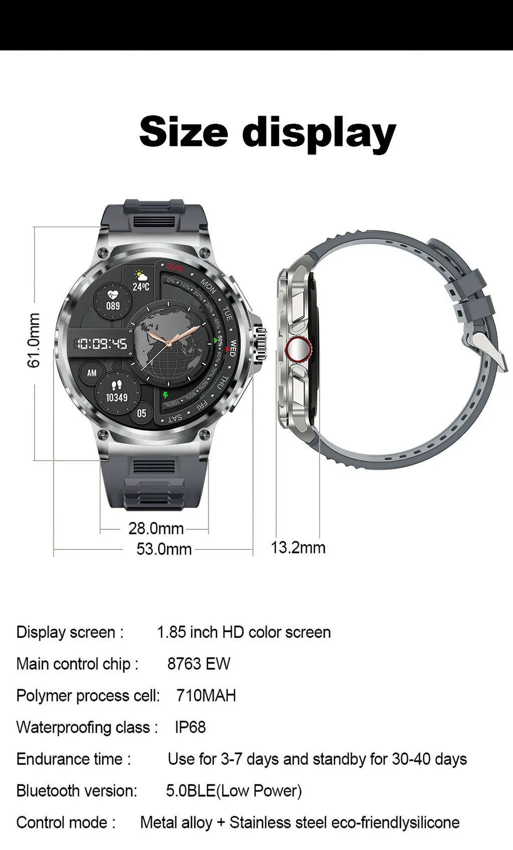 2026 New 1.85-inch ultra AMOLED smartwatch, GPS track, HD Bluetooth call; 710 mah large battery 400+ dial, suitable High end men