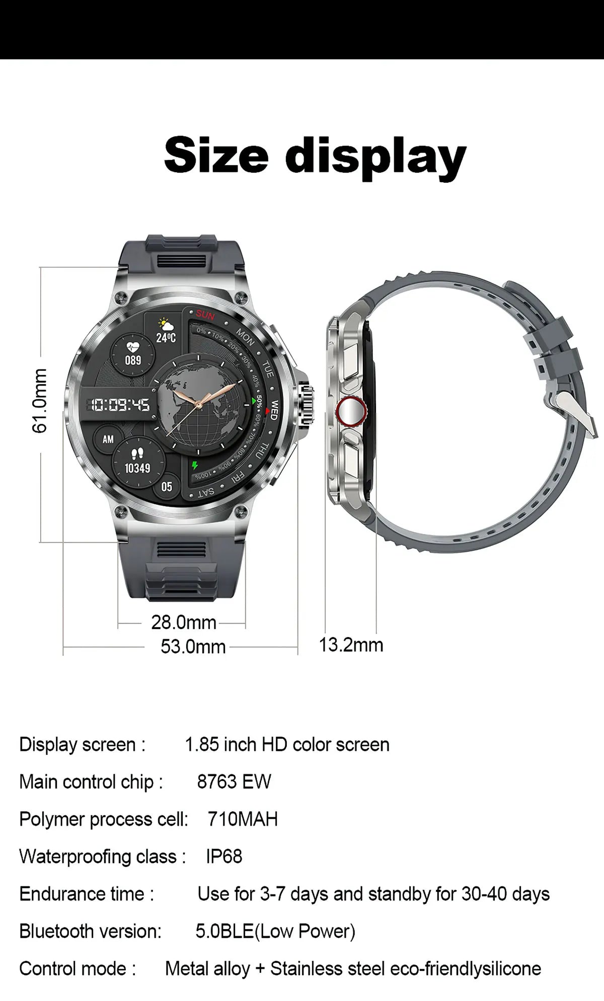 2026 New 1.85-inch ultra AMOLED smartwatch, GPS track, HD Bluetooth call; 710 mah large battery 400+ dial, suitable High end men