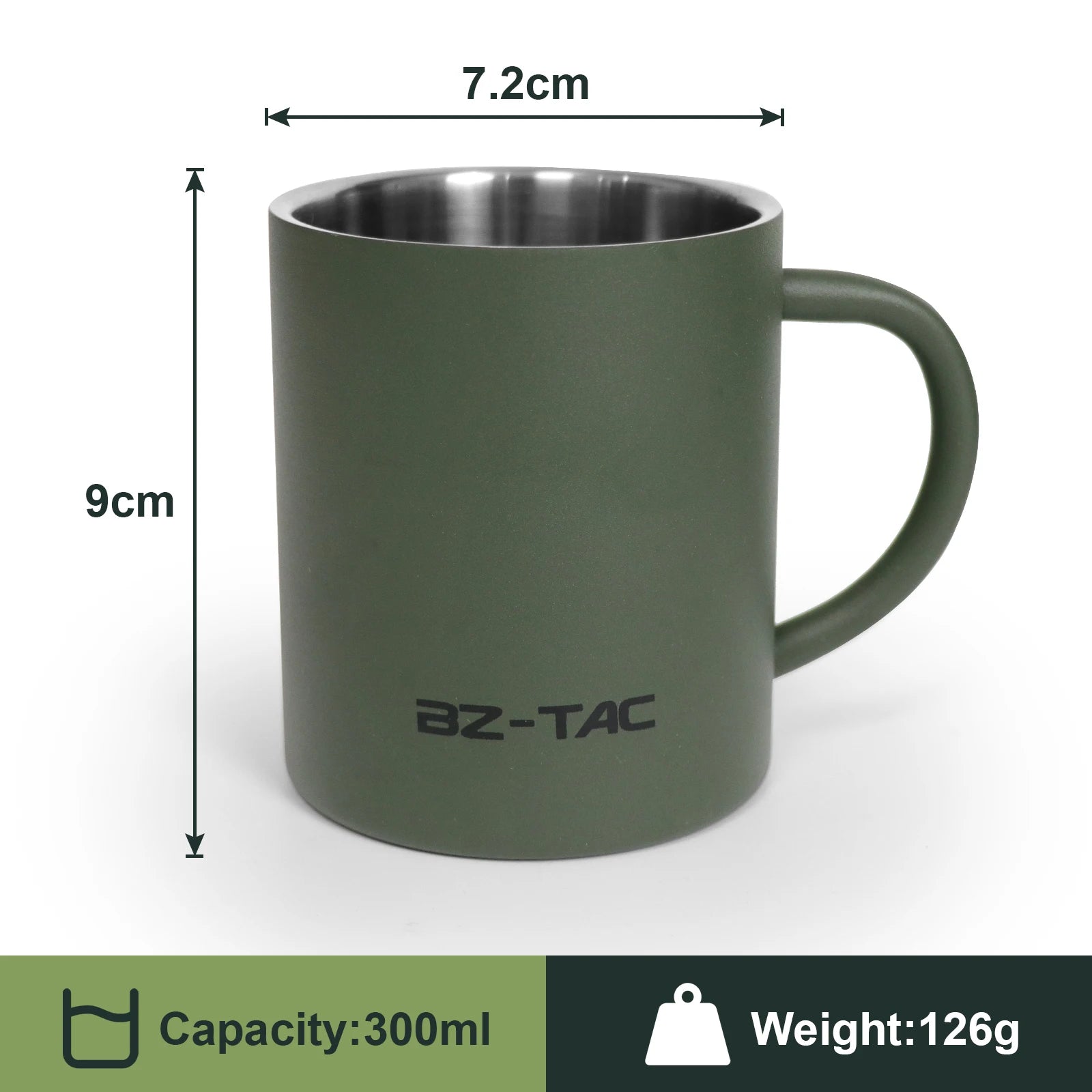 N Double Wall Coffee Mug Stainless Steel Matte Army Green Water Mug Insulated with Handle for Camping Picnic Outdoors 300/450ml
