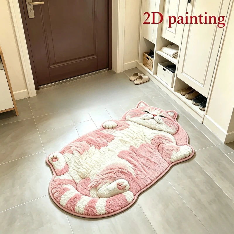 Cute Sleeping Cat Carpets for Living Room 2D Simulation Cat Bedroom Decor Carpet Fluffy Soft Plush Rug Home Thicken Floor Mat