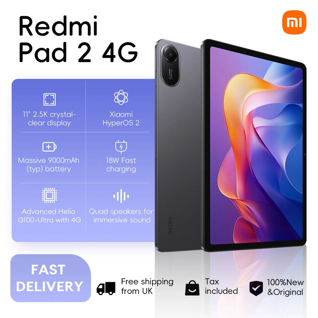 Xiaomi Redmi Pad 2 4G 4+128GB Global Version Tablet MediaTek Helio G100-Ultra 11" 90Hz 2.5K EyeCare Display 9000mAh 18W Charging