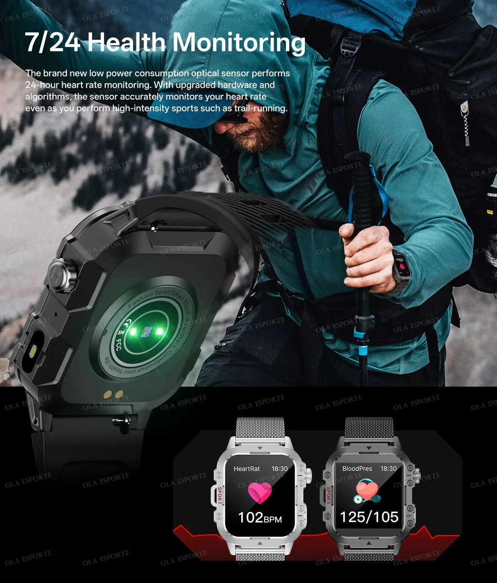 2026 New Military-grade Smart Watch Men GPS Flashlight 3ATM Waterproof Watch Bluetooth Call 100+Sport Outdoor Smartwatch Pk HW12