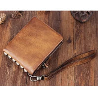 Luxury Handmade Genuine Leather Men Wallet Bifold Purse Male Wallets Short Money Clip Vintage Leather Money Bag with zip pocket