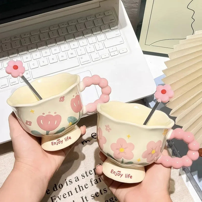 High-value birthday gifts for girls, tulip ceramic cups, gift boxes, flower mugs