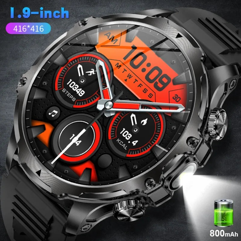 New 1000mah Long Standby AMOLED Smart Watch Men Sports Fitness LED Flashlight 3ATM Waterproof BT Call Smartwatch Men +GiFt