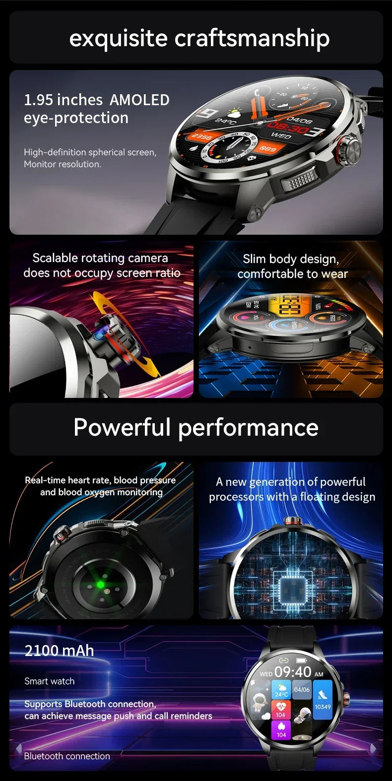 16GB+256GB RAM 4G Smart Watch 1.95 inch AMOLED 2100mah Battery 900W Camera GPS WIFI Google APPS Download Smartwatch Android 9.0