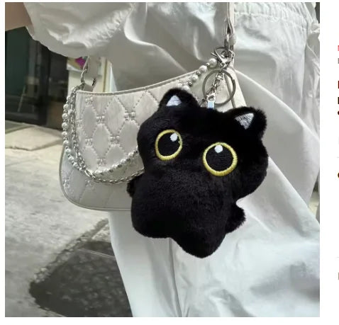 Cute Black Cat Plush Toy Keychain, Cartoon Kitten, Soft Stuffed Doll Pendant, Car Key, Backpack, Bag Decoration