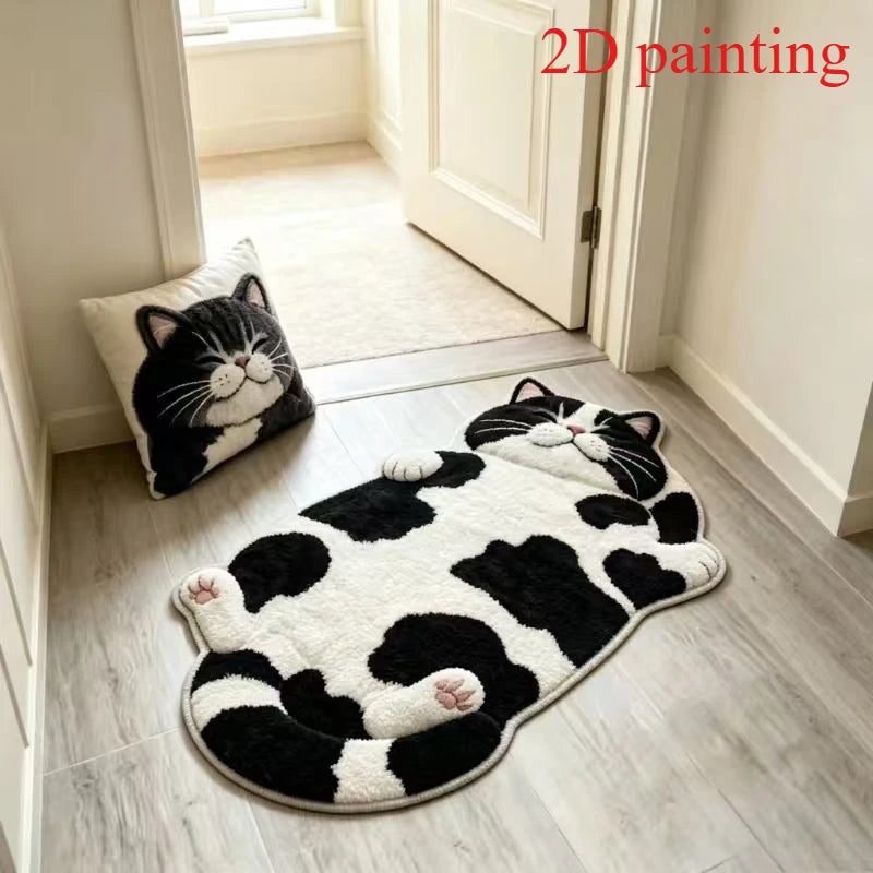 Cute Sleeping Cat Carpets for Living Room 2D Simulation Cat Bedroom Decor Carpet Fluffy Soft Plush Rug Home Thicken Floor Mat