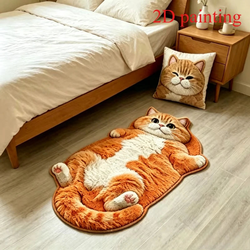 Cute Sleeping Cat Carpets for Living Room 2D Simulation Cat Bedroom Decor Carpet Fluffy Soft Plush Rug Home Thicken Floor Mat