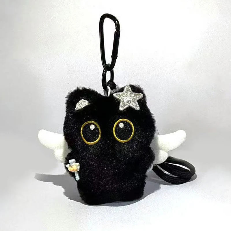 Cute Black Cat Plush Toy Keychain, Cartoon Kitten, Soft Stuffed Doll Pendant, Car Key, Backpack, Bag Decoration