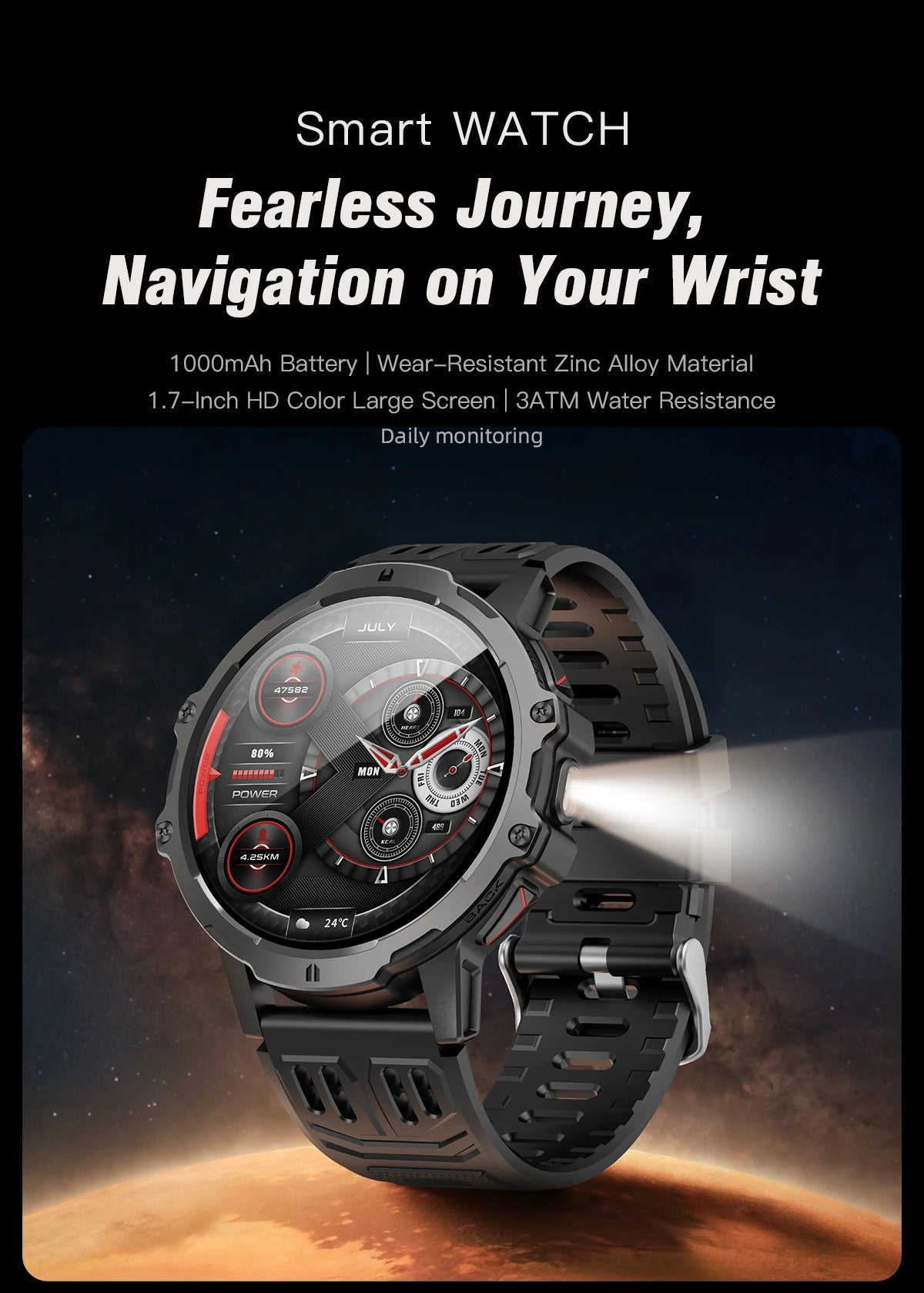 LIGE 2025 Military Grade 1000mAh Battery Smart Watch Men 3ATM Waterproof Bluetooth Call Men Sports Health Monitoring Smartwatch