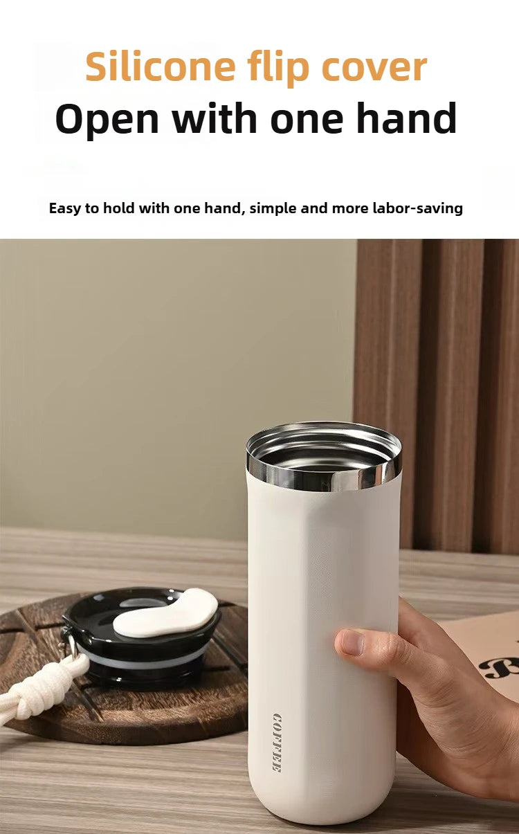 350ML 500ML Insulated Coffee Tumbler Stainless Steel Travel Mug with Lid Rope Handle Portable Thermal Cup for Car Office