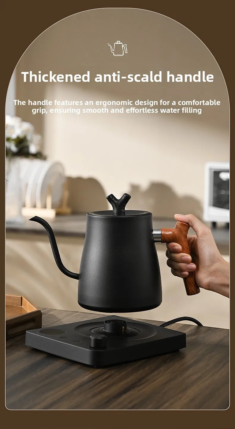 1000ML Stainless Steel Gooseneck Electric Kettle with Digital Temperature Control for Precise Brewing of Coffee and Tea