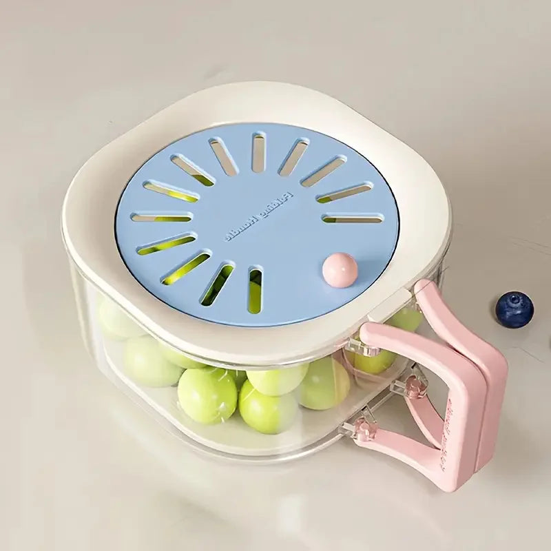2-in-1 Double Layer Drain Basket Fruit Drainer Container with Foldable Handle Food Strainer Thickened Fruit Plate Easy to Clean
